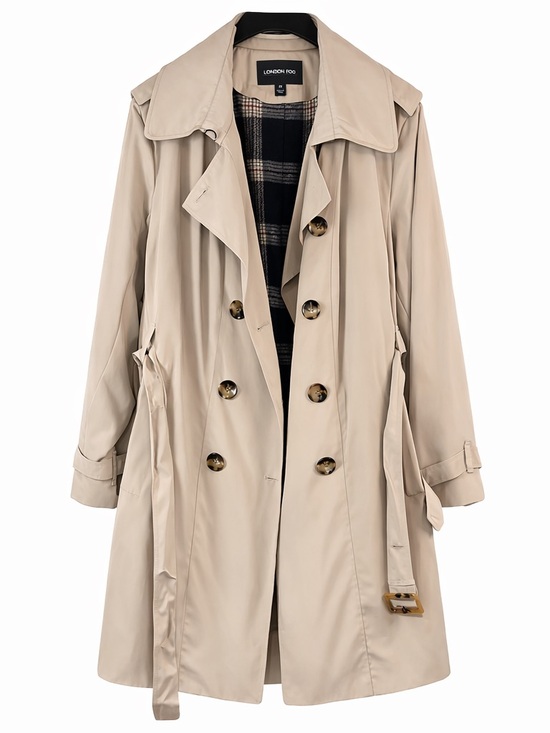 London Fog Jackets & Blazers - London Fog Tan Trench Coat 2X Double Breasted Belted Removable Plaid Liner Class